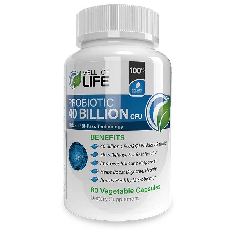 The Well of Life's Probiotic 40 Billion is a daily probiotic supplement to maintain good bacteria in your gut.